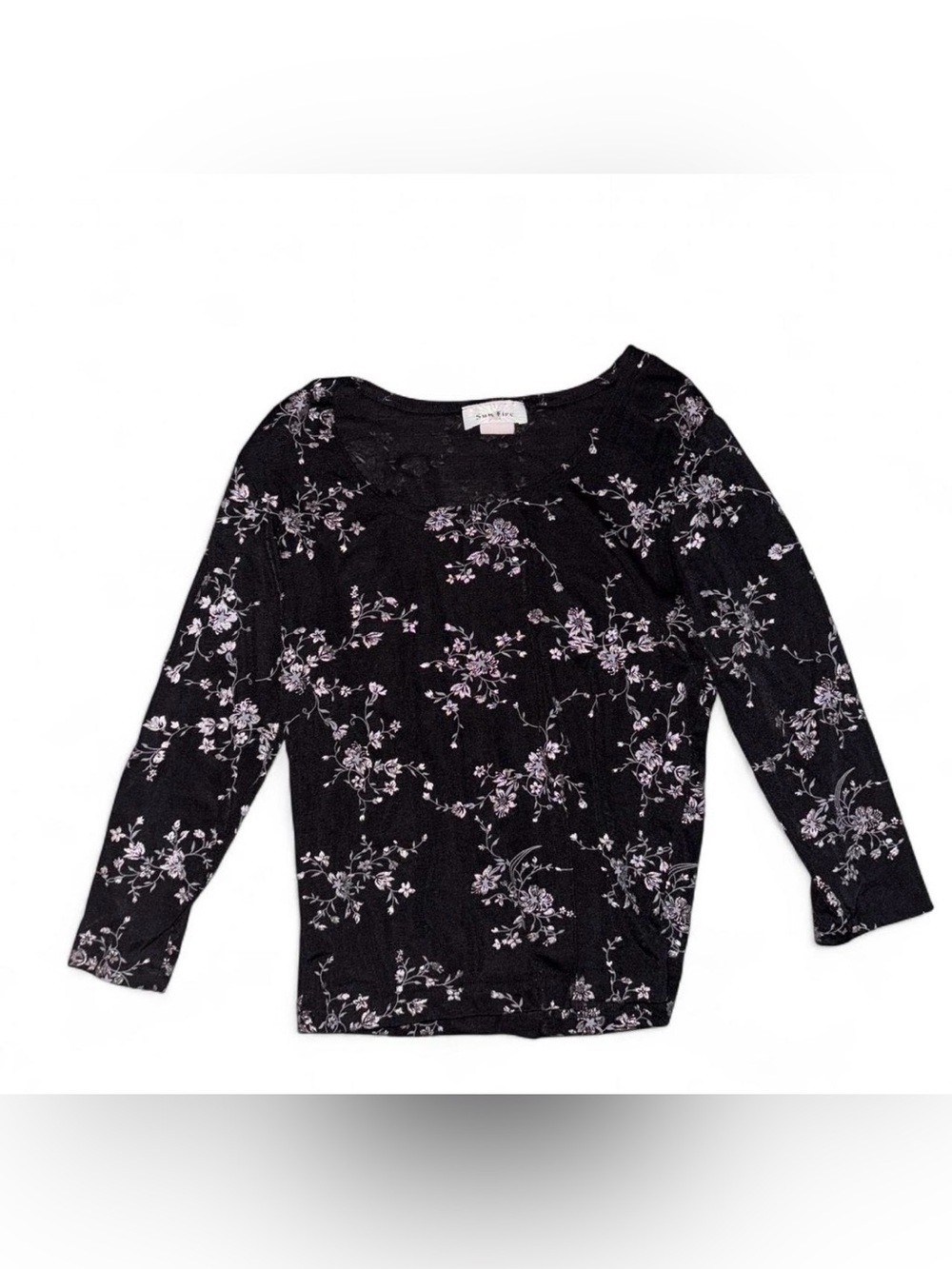 Black floral print long sleeve top with 3/4 sleeves